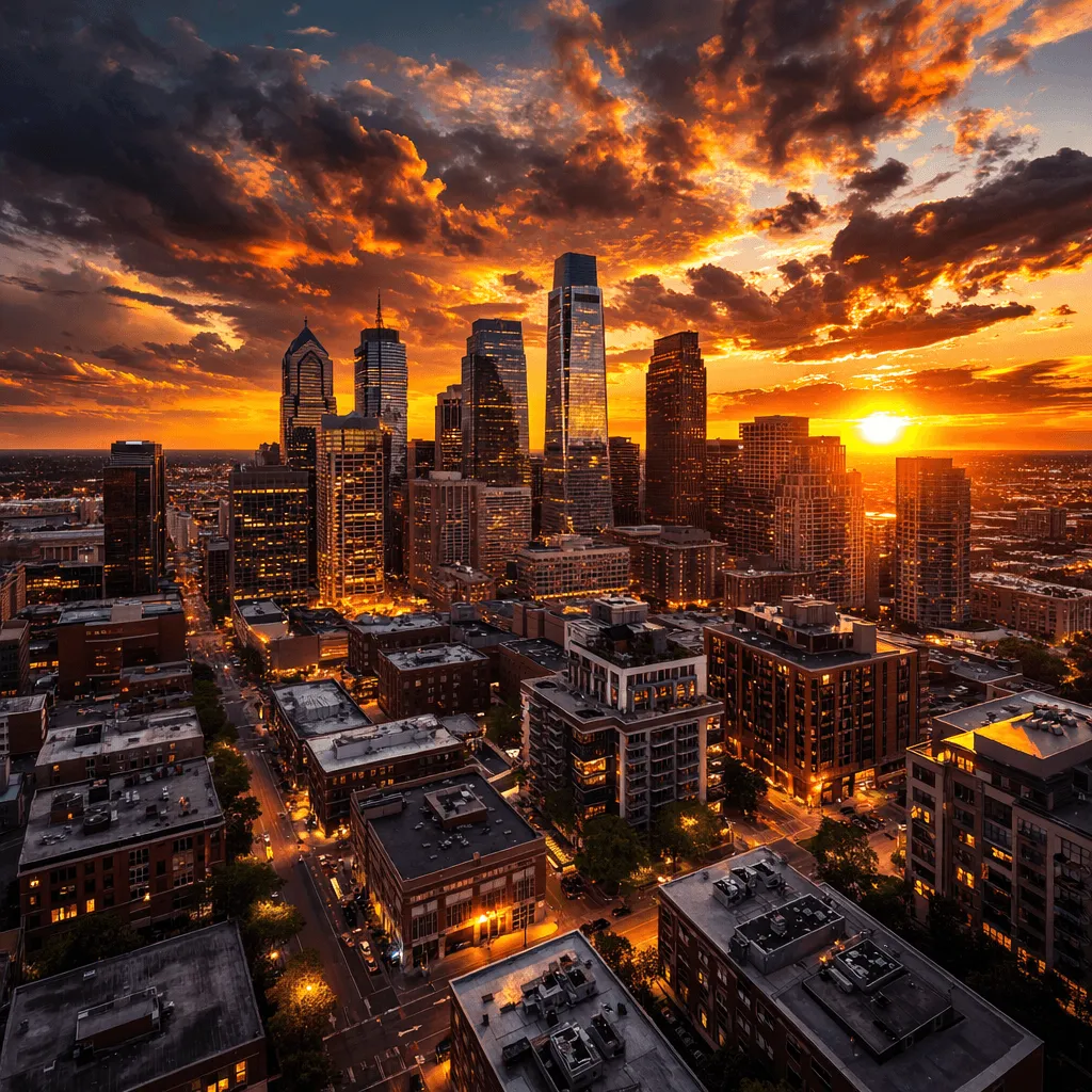 Realistic city skyline at sunset photography generated with ChatGPT Images