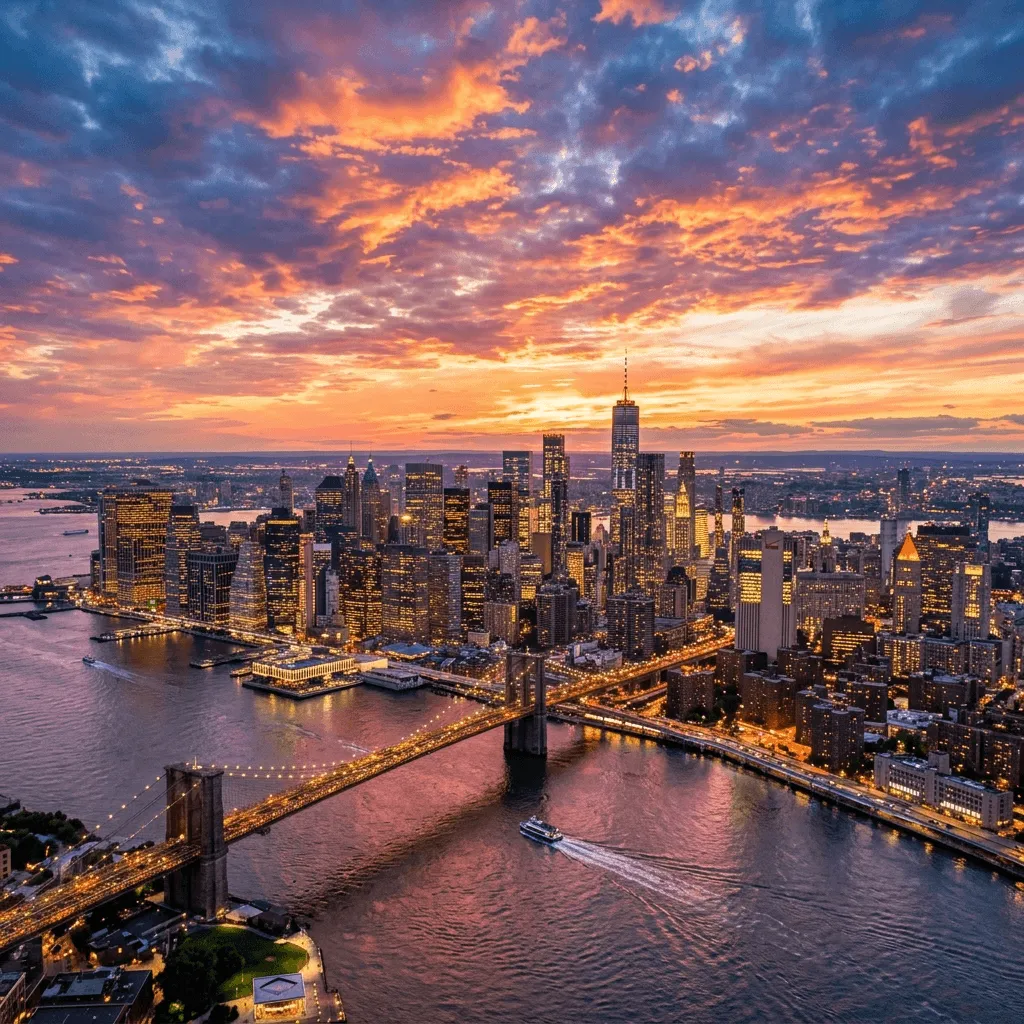 Realistic city skyline at sunset photography generated with Nano Banana