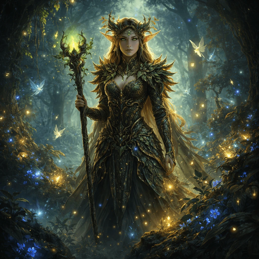 Forest elf guardian with glowing magical environment generated with ChatGPT Images