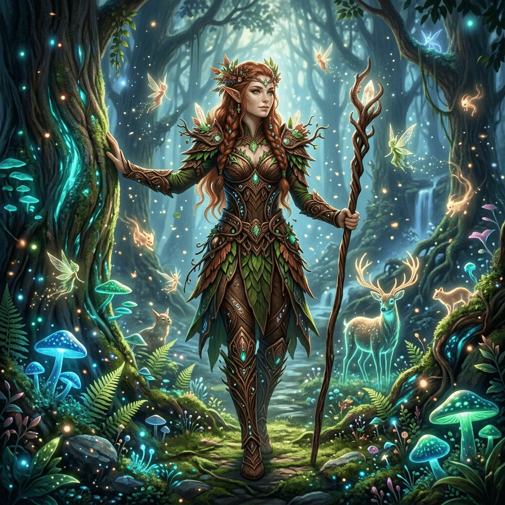 Forest elf guardian with glowing magical environment generated with Nano Banana