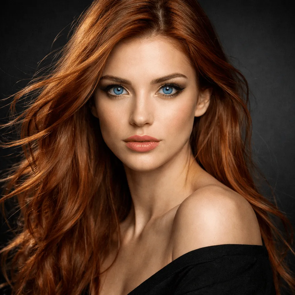 High fashion portrait of a red haired woman with studio lighting generated with ChatGPT Images