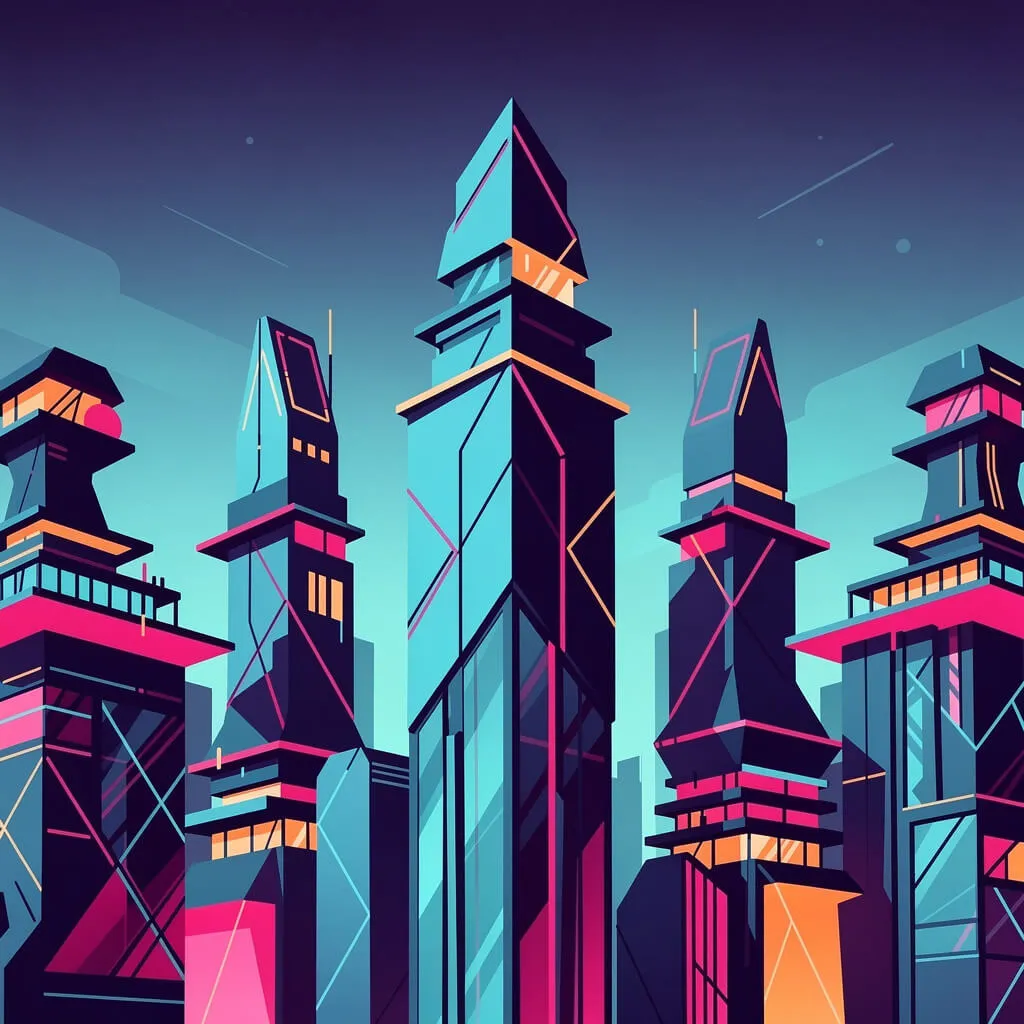 Geometric minimalist city illustration generated with Flux 2 Pro