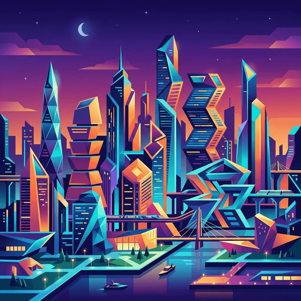 Geometric minimalist city illustration generated with Nano Banana