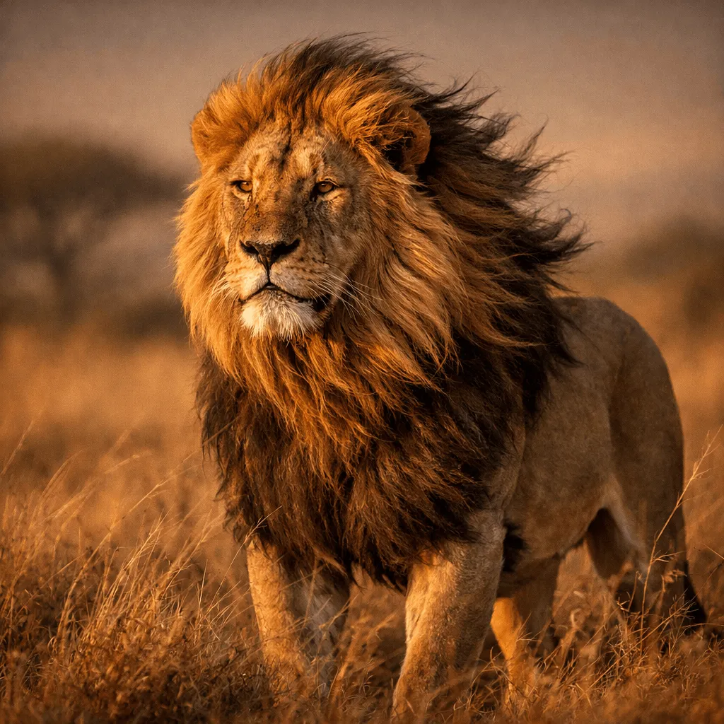 Wildlife photography of a lion standing in the savannah generated with ChatGPT Images