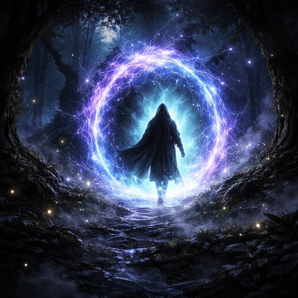 Magical portal in dark forest with glowing energy generated with ChatGPT Images