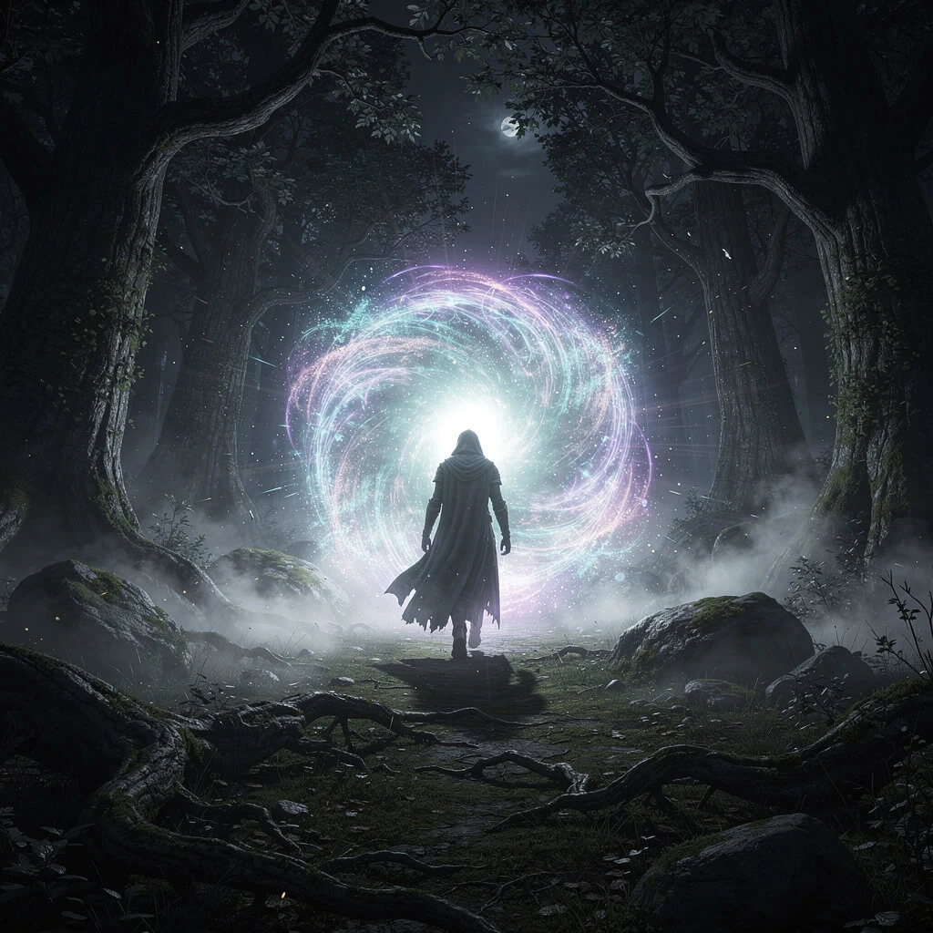 Magical portal in dark forest with glowing energy generated with Flux 2 Pro