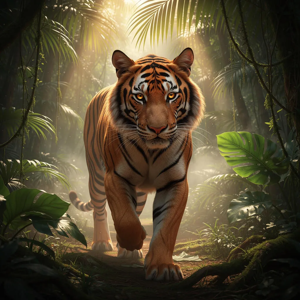 Majestic tiger in jungle illustration generated with Flux 2 Pro