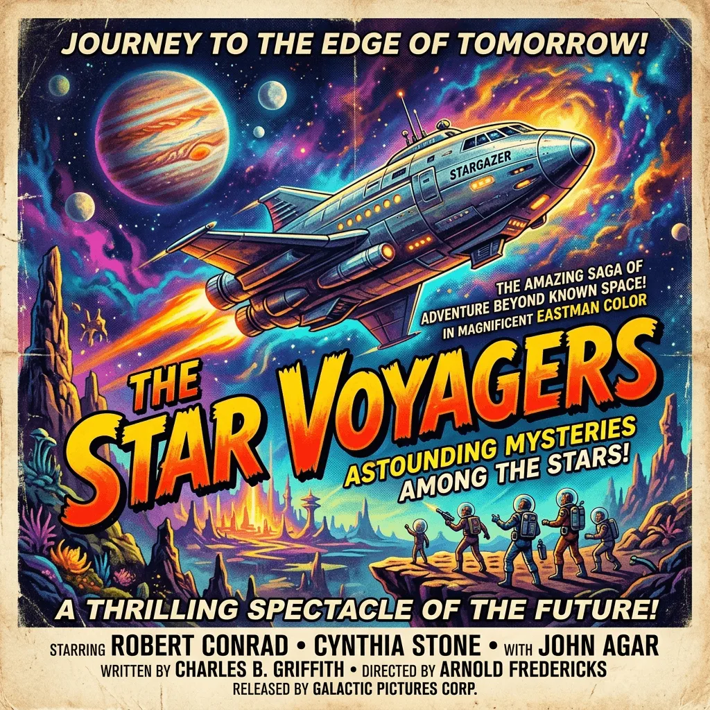 Retro sci fi poster illustration generated with Nano Banana