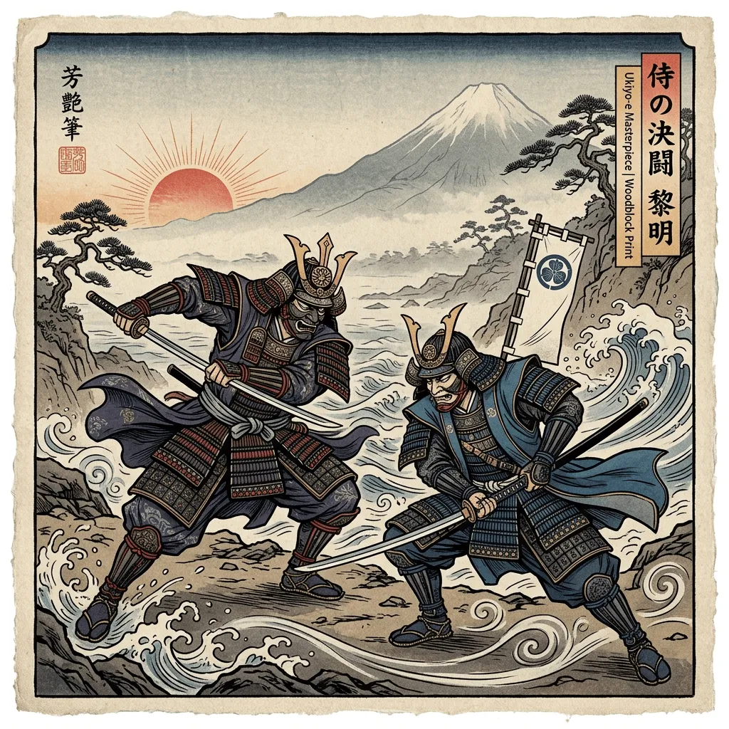Samurai ukiyo e illustration generated with Nano Banana