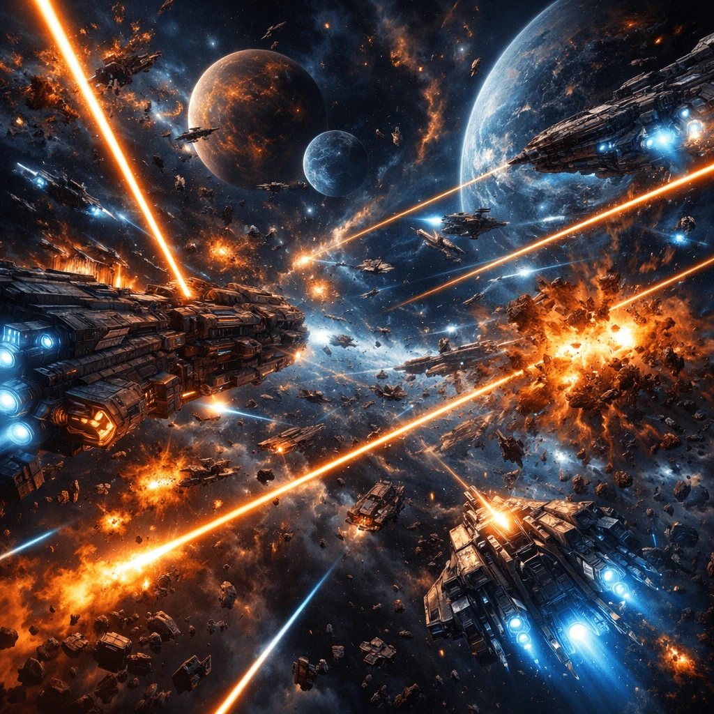 Interstellar space battle with spaceships and lasers generated with ChatGPT Images