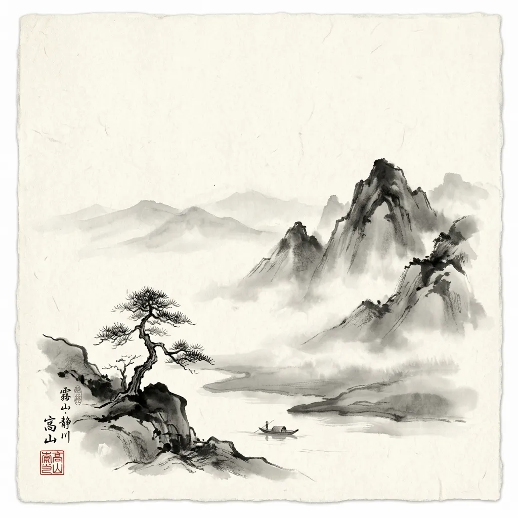 Sumi e mountain painting generated with Nano Banana