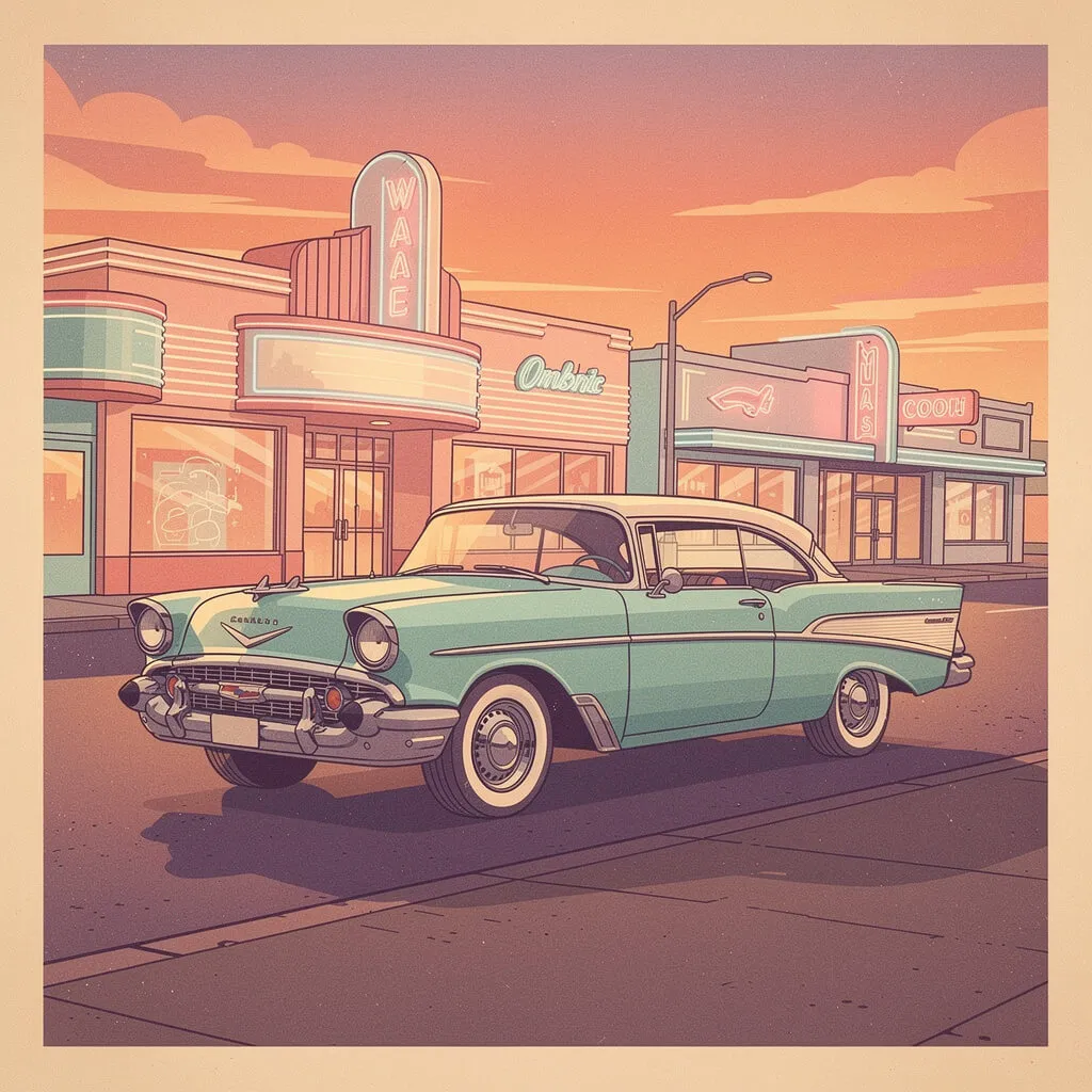 Vintage 1950s car illustration generated with Flux 2 Pro