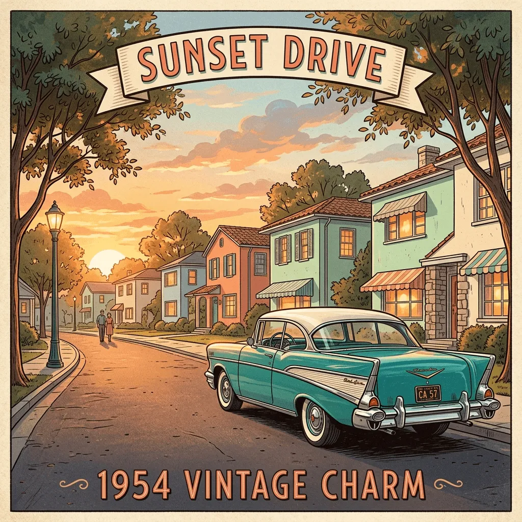 Vintage 1950s car illustration generated with Nano Banana